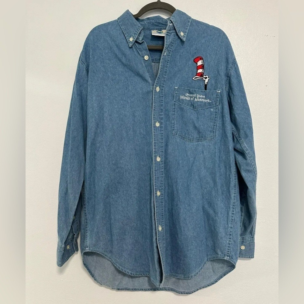 Universal Studios Islands of Adventure Cat in the Hat Denim‎ Shirt Size M